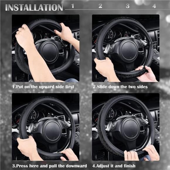 Bling Diamond Leather Steering Wheel Cover, With Sparkly Crystal Glitter - Picture 5 of 7